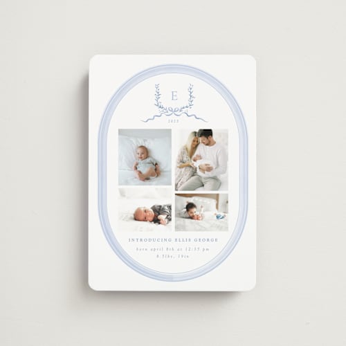 This is a frost birth announcement magnets with standard by Corinne Malesic called festive monogram printing on magnet paper in magnet