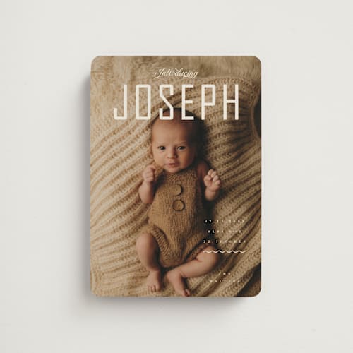 This is a cream birth announcement magnets with standard by Vivian Yiwing called cover printing on magnet paper in magnet