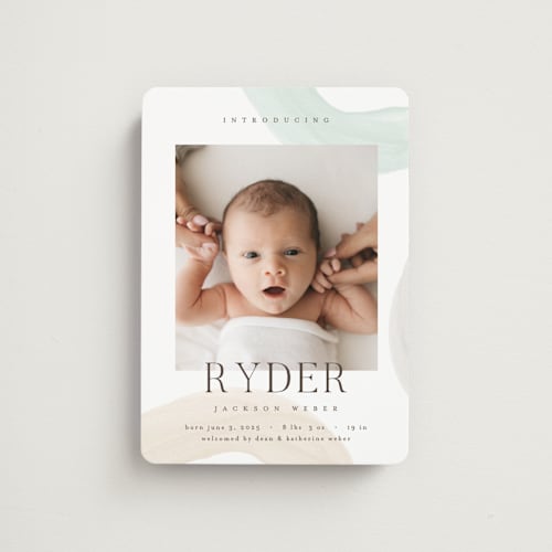 This is a wanderlust birth announcement magnets with standard by Pixel and Hank called shapes and colors printing on magnet paper in magnet