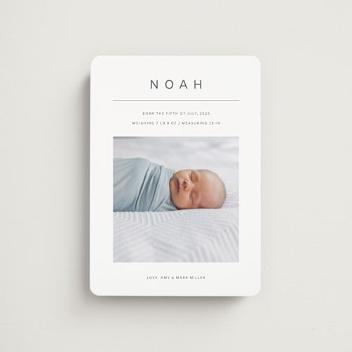 This is a cotton birth announcement magnets with standard by Ani Somi called noah printing on magnet paper in magnet