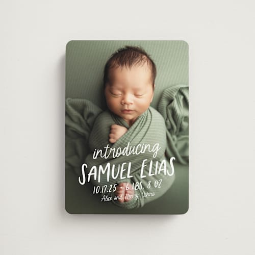 This is a cloud birth announcement magnets with standard by Lea Delaveris called all write printing on magnet paper in magnet