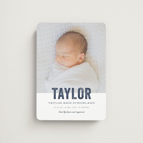 This is a marine birth announcement magnets with standard by Sara Hicks Malone called statement printing on magnet paper in magnet