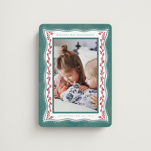 This is a holly birth announcement magnets with standard by Chris Griffith called baby frame printing on magnet paper in magnet