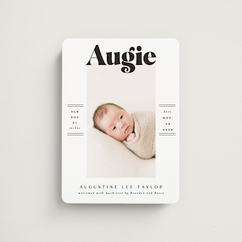 This is a ash birth announcement magnets with standard by Alethea and Ruth called bold name frame printing on magnet paper in magnet