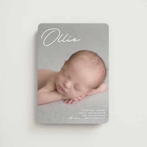This is a cloud birth announcement magnets with standard by Brandy Folse called that's my name printing on magnet paper in magnet