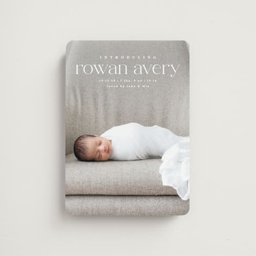 This is a cotton birth announcement magnets with standard by Olivia Raufman called exemplary printing on magnet paper in magnet