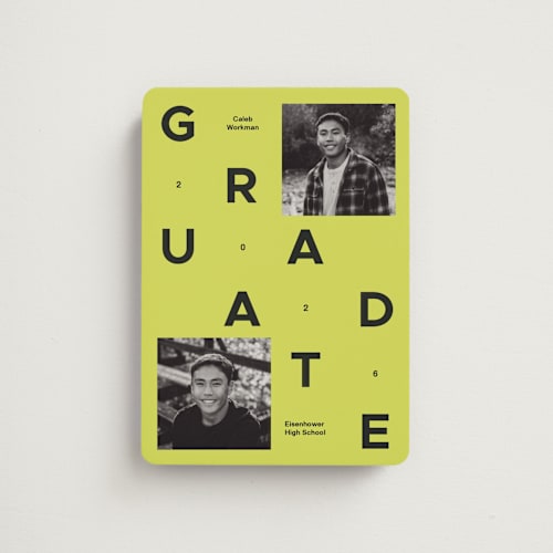 This is a citron graduation announcements with standard by Inkblot Design called grad grid printing on magnet paper in magnet