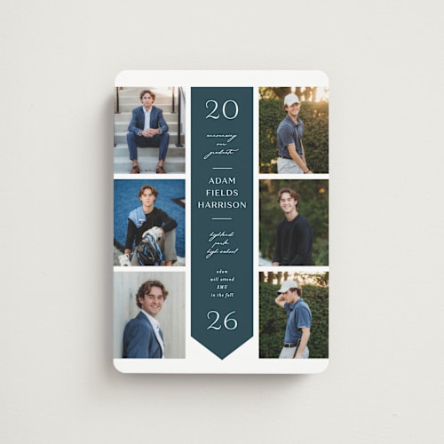 This is a navy graduation announcements with standard by Lauren Chism called center stole printing on magnet paper in magnet