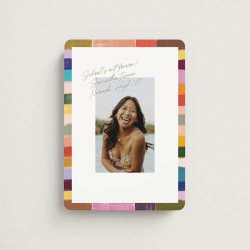 This is a olive graduation announcements with standard by Sierra Lee called colorful scallop printing on magnet paper in magnet