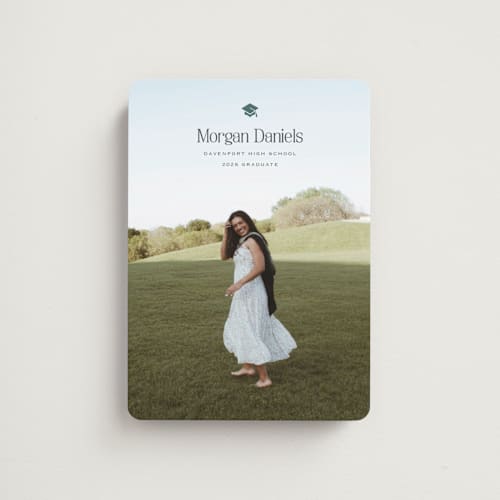 This is a fairway graduation announcements with standard by Carolyn MacLaren called elated cap printing on magnet paper in magnet