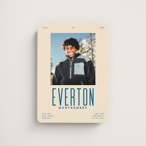 This is a bluebird graduation announcements with standard by Owl and Toad called billboard printing on magnet paper in magnet