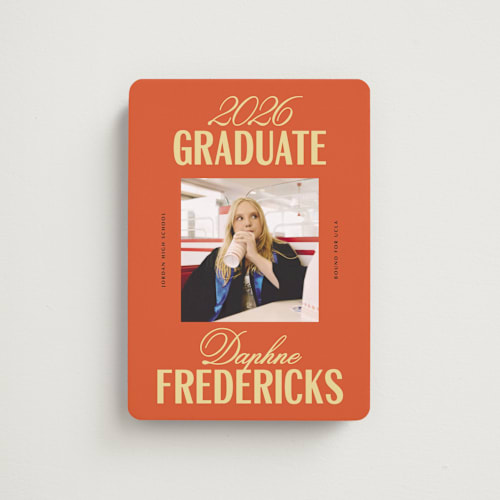 This is a sunshine graduation announcements with standard by Jackie Crawford called modern bright star printing on magnet paper in magnet
