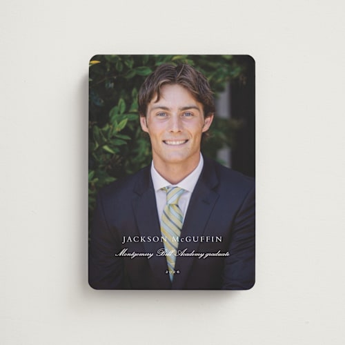 This is a cloud graduation announcements with standard by Sara Hicks Malone called academy printing on magnet paper in magnet