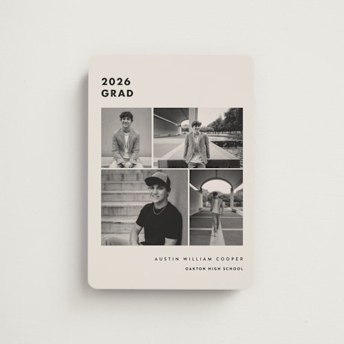 This is a sandstone graduation announcements with standard by Olivia Raufman called fourth quarter printing on magnet paper in magnet