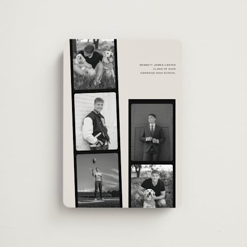 This is a shadow graduation announcements with standard by taylorVdesign called highlight reel printing on magnet paper in magnet
