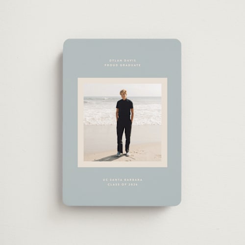 This is a sky graduation announcements with standard by JoAnn Jinks called minimal printing on magnet paper in magnet