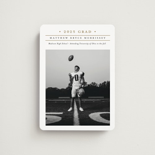 This is a golden graduation announcements with standard by Erica Krystek called modern grid printing on magnet paper in magnet