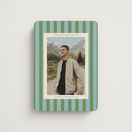 This is a seaside graduation announcements with standard by Morgan Kendall called preppy stripes printing on magnet paper in magnet
