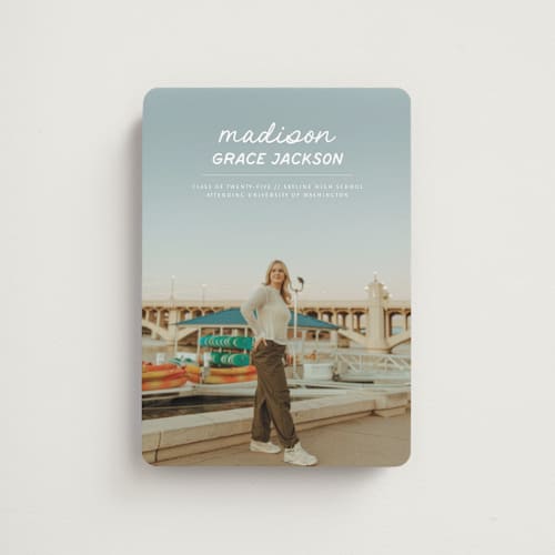 This is a snow graduation announcements with standard by Stephanie Heinrich Godbout called handwritten stack printing on magnet paper in magnet
