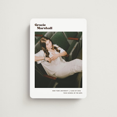 This is a espresso graduation announcements with standard by Megan Davis called vinyl printing on magnet paper in magnet