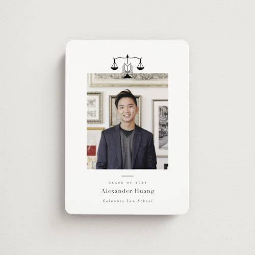 This is a ink graduation announcements with standard by Hudson meet Rose called scales of justice printing on magnet paper in magnet