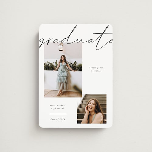 This is a chalkboard graduation announcements with standard by Kelly Watkins called simple + script printing on magnet paper in magnet