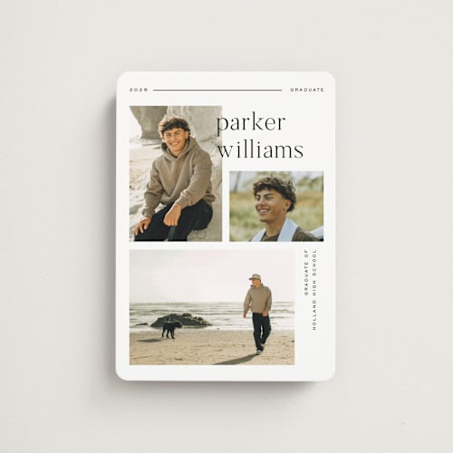 This is a onyx graduation announcements with standard by Pixel and Hank called margins printing on magnet paper in magnet