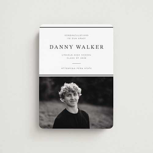 This is a paper graduation announcements with standard by Ani Somi called half and half printing on magnet paper in magnet