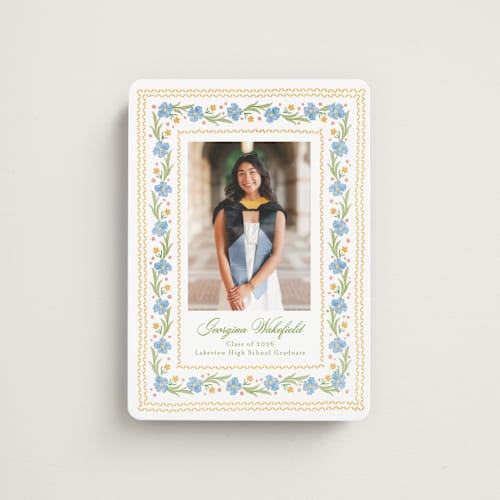This is a sky graduation announcements with standard by Melanie Kosuge called blooming printing on magnet paper in magnet