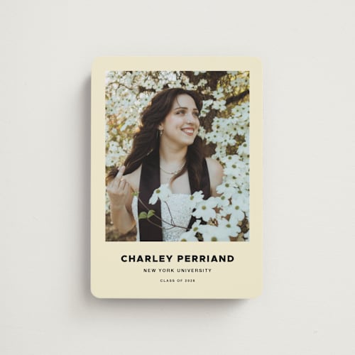 This is a cream graduation announcements with standard by Megan Davis called ludlow printing on magnet paper in magnet