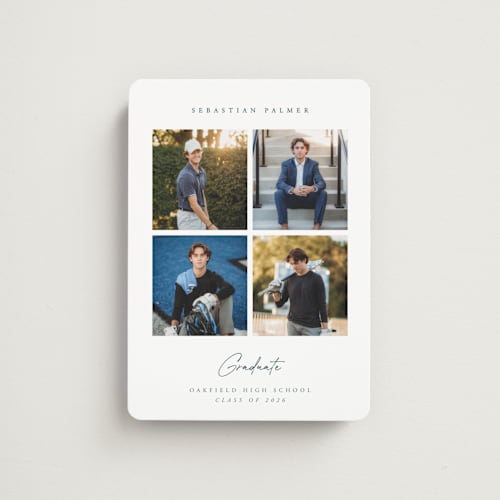 This is a indigo graduation announcements with standard by Pippa Shaw called quattro printing on magnet paper in magnet