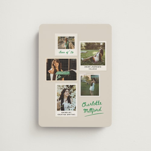 This is a cement graduation announcements with standard by Kamala Nahas called ephemeral printing on magnet paper in magnet