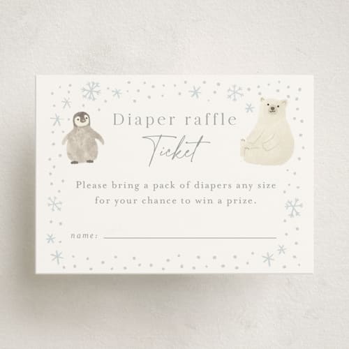 This is a seafoam baby shower insert cards with standard by Jennifer Wick called arctic friends printing on signature in standard