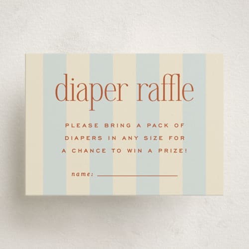This is a powder blue baby shower insert cards with standard by Ellen Schlegelmilch called we're having a party printing on signature in standard