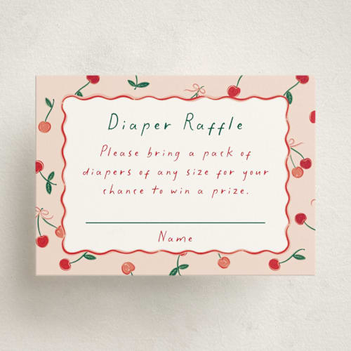 This is a cherry pie baby shower insert cards with standard by Erin German called cherry sweet printing on signature in standard
