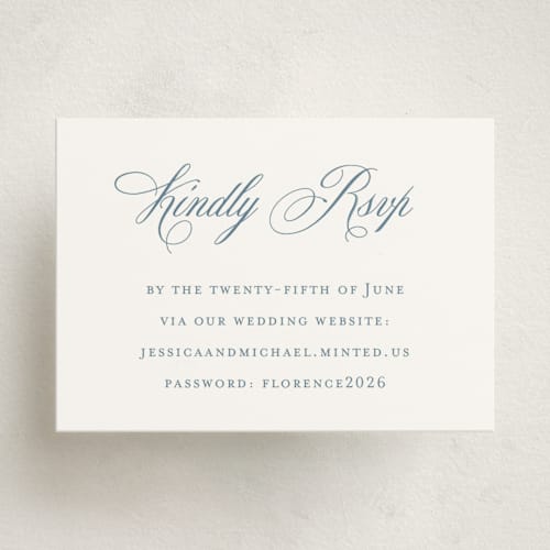 This is a dusty blue enclosure cards with standard by Jennifer Postorino called empire printing on signature in mini