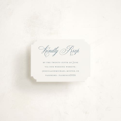 This is a dusty blue enclosure cards with standard by Jennifer Postorino called empire printing on signature in mini