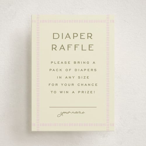 This is a blush baby shower insert cards with standard by Ellen Schlegelmilch called stitched lines printing on signature in standard