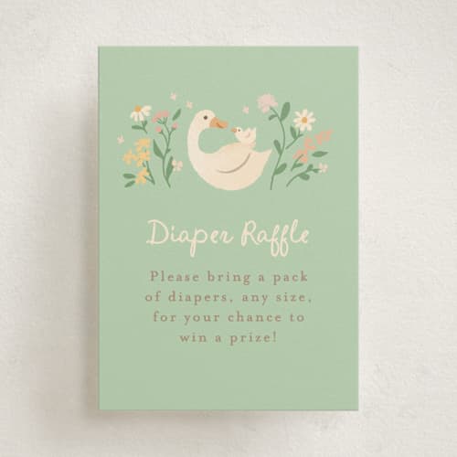 This is a mint baby shower insert cards with standard by Jennifer Wick called garden animals printing on signature in standard