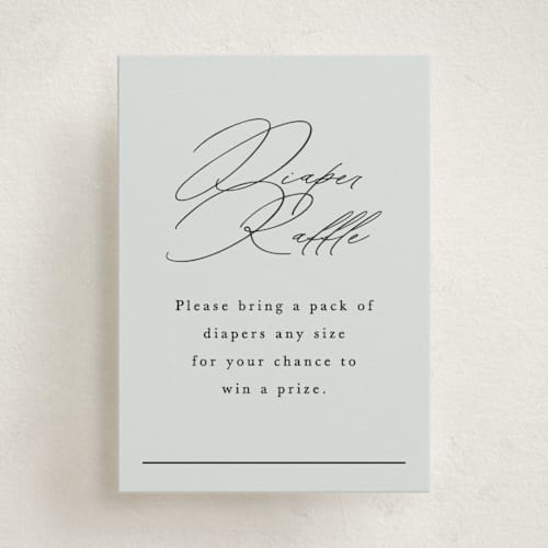 This is a dusty blue baby shower insert cards with standard by Amy Payne called simply elegant printing on signature in standard