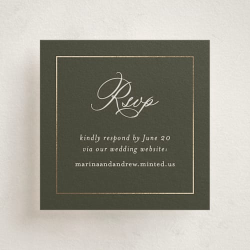 This is a deep olive enclosure cards with foil pressed by Nicole Walsh called refined printing on signature in mini