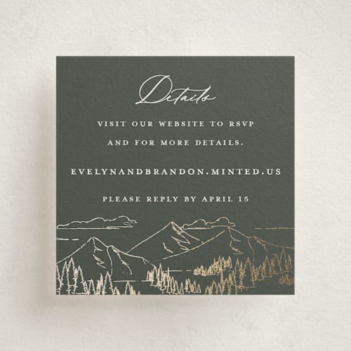 This is a hunter enclosure cards with foil pressed by Sarah Brown called peaks printing on signature in mini