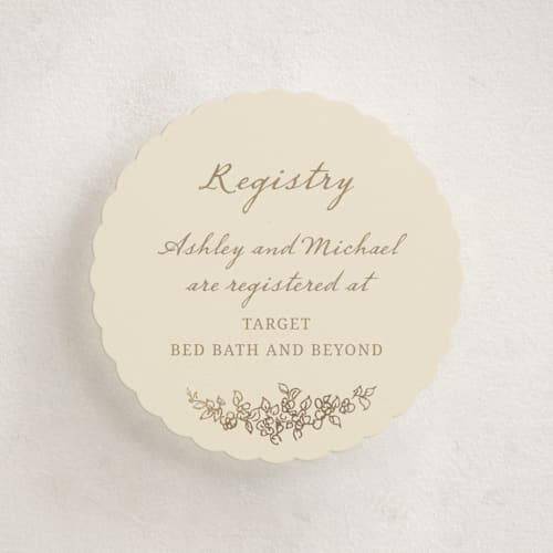 This is a ivory enclosure cards with foil pressed by Cass Loh called boho flower crest printing on signature in mini