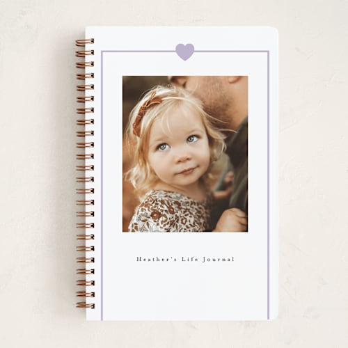 This is a lavender journals with standard by AK Graphics called simple heart printing on premium cover stock in notebook