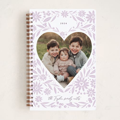 This is a lavender journals with standard by Alethea and Ruth called heart florals printing on premium cover stock in notebook