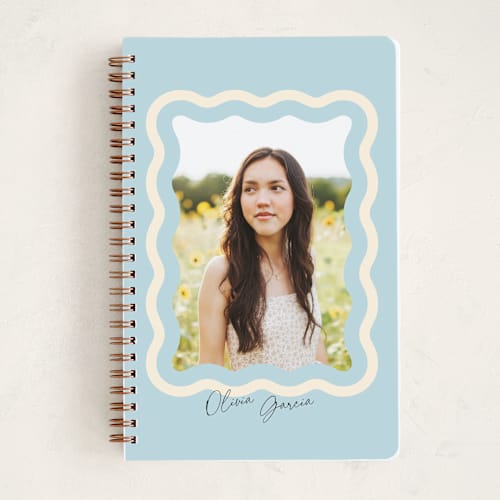This is a aqua journals with standard by Robert and Stella called wavy printing on premium cover stock in notebook