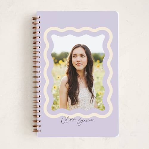 This is a lavender journals with standard by Robert and Stella called wavy printing on premium cover stock in notebook