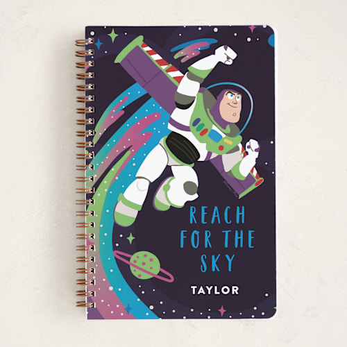 This is a space journals with standard by Katie Zimpel called disney and pixar buzz lightyear printing on premium cover stock in notebook