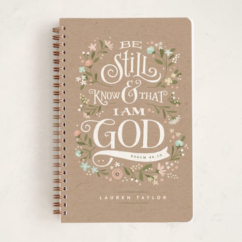 This is a kraft journals with standard by Jennifer Wick called be still i printing on premium cover stock in notebook