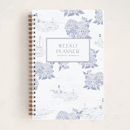 This is a periwinkle journals with standard by Jenna Holcomb called coastal toile printing on premium cover stock in notebook